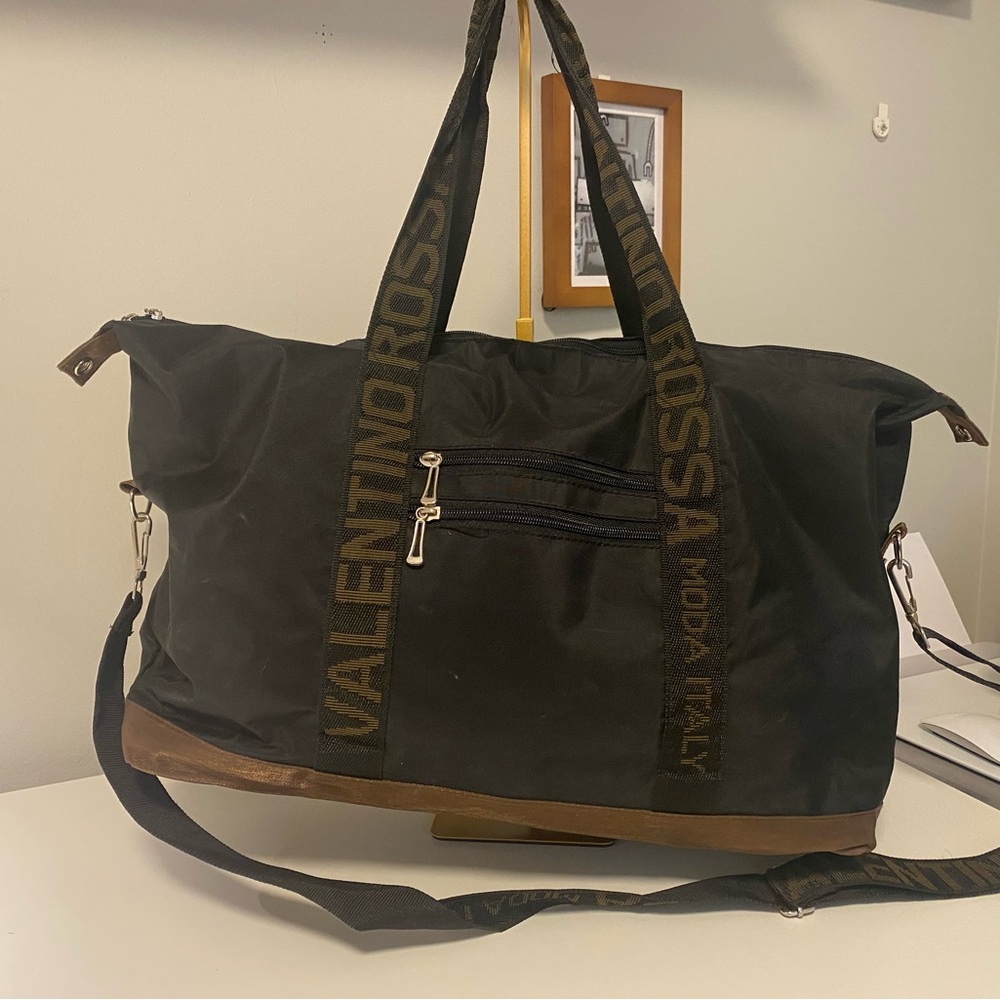 Valentino Rossa Black and Brown Travel Tote Bag with Crossbody